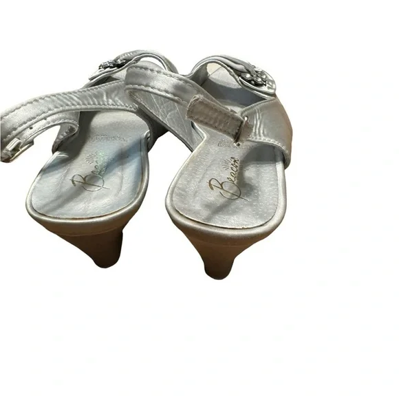 Beacon Womens Silver Satin Embellished Peep Toe Slingback Heels Size 85 - Picture 6 of 6
